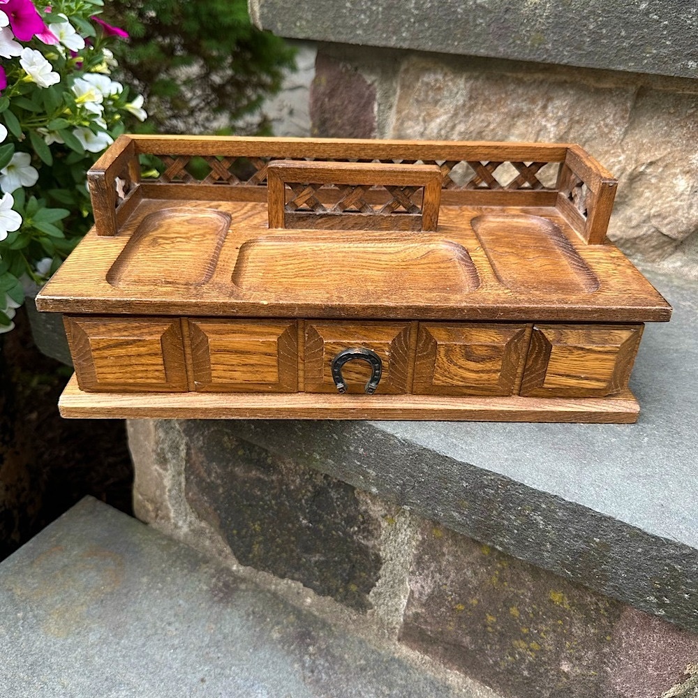 Vintage Wooden Jewelry/Watch Box with Horseshoe Handle